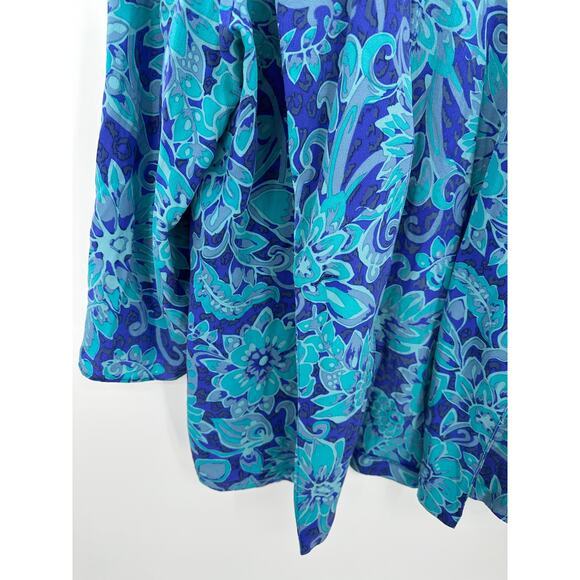 Liz Claiborne Dresses Sweater Women 14 Blue Floral Print Long Sleeve 100% Silk - Picture 3 of 7